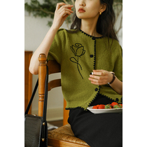 O Can Relap Circle Muscular Hairstyle Blouse Short Sleeve Needle Weasel-shirt Round Neckline External Wearing Cardigan Jacket Woman Spring Summer