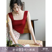 03 21 New Product Superior Sense Knit Square Collar Harness Inner Hitch Bottom Vest Dressing Outside Wearing Short sleeveless blouse