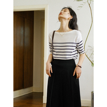 Eurocan Reys word for a loose half short sleeve blouse 100 hitch-style striped cotton T-shirt undershirt female spring and summer