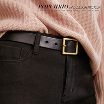 Eurocan Carpenter Heart small ~ pure copper retro square button Import headlayer Cow Leather Lady Genuine Leather Strap Fine Waist Strap