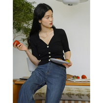 Euroremethod style wind design sensation V collar short sleeve needle cardigan T-shirt display slim short blouse female spring summer