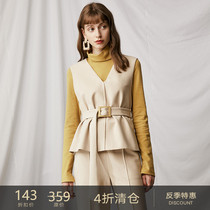  Anti-season clearance) High-end sense~Horse clip wide-leg trousers set Lace-up short woolen vest two-piece set