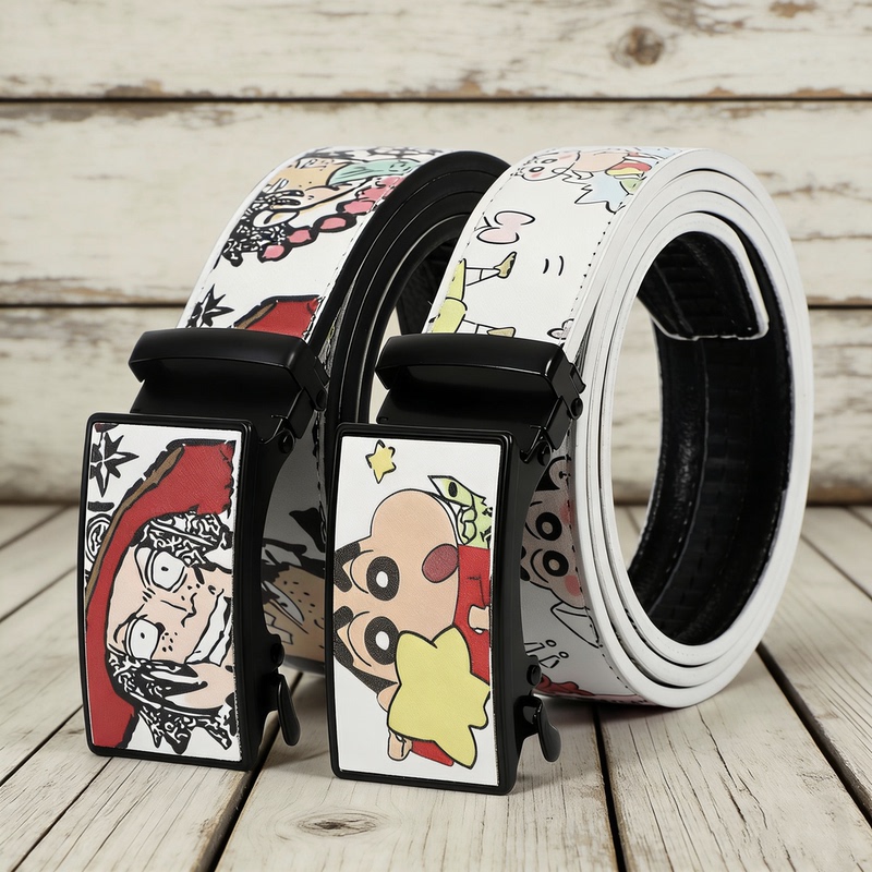 New Automatic Buckle Belt for Men and Women, Student Cartoon Print Belt, Youth No-Punch Casual Jeans Fashion New Automatic Buckle Belt for Men and Women, Student Cartoon Print Belt, Youth No-Punch Casual Jeans Fashion