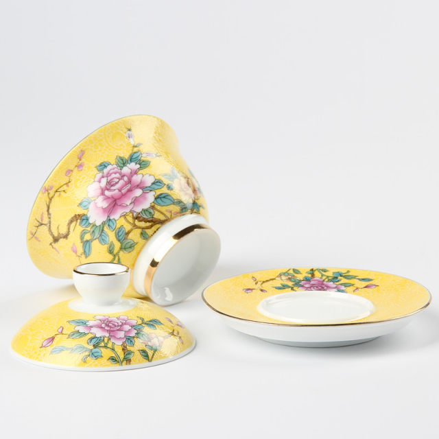 Tao Life Enamel Ceramic Covered Bowl Tea Set Hand-painted Gradient Patterned Sancai Covered Bowl Tea Cup ຖ້ວຍຊາຂະຫນາດໃຫຍ່