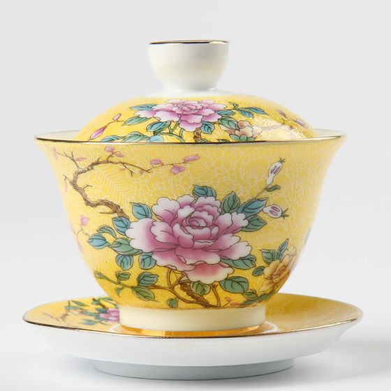 Tao Life Enamel Ceramic Covered Bowl Tea Set Hand-painted Gradient Patterned Sancai Covered Bowl Tea Cup Large Tea Bowl