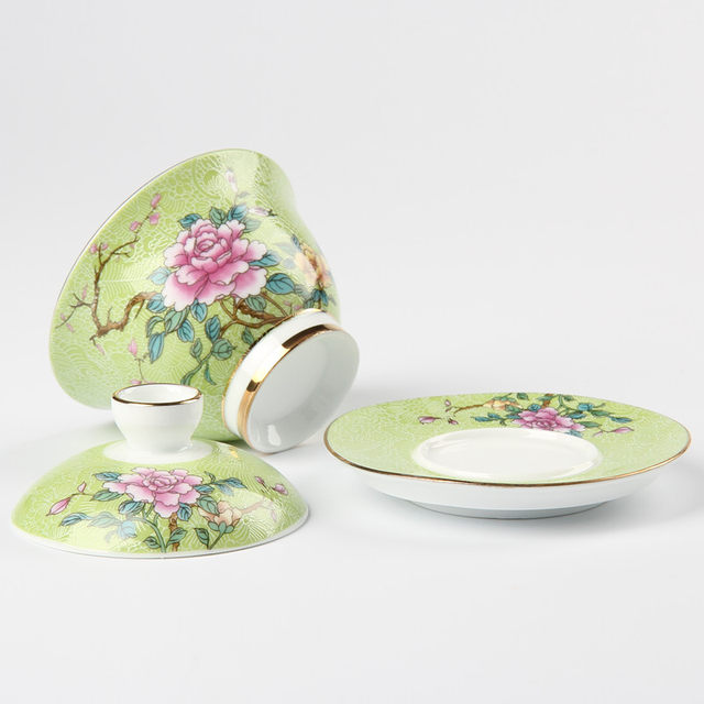 Tao Life Enamel Ceramic Covered Bowl Tea Set Hand-painted Gradient Patterned Sancai Covered Bowl Tea Cup ຖ້ວຍຊາຂະຫນາດໃຫຍ່