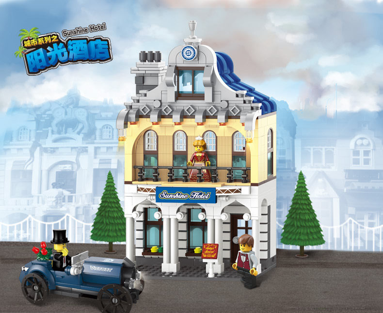 Enlightenment block small particle assembly model 6-12 years old children Young Toy City Series Sunshine Hotel 1127
