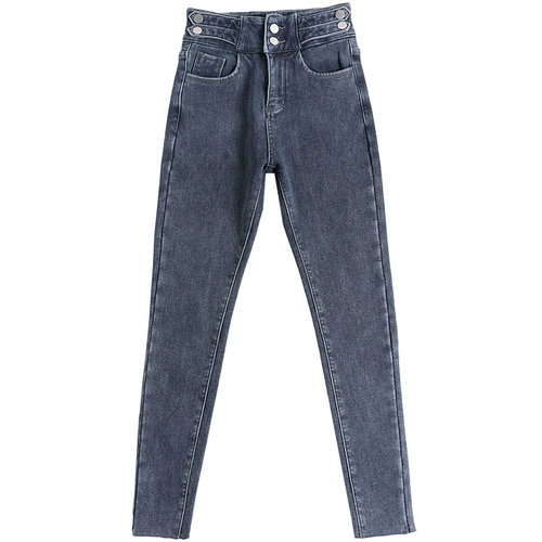 Утепленные длинные зимние штаны, приталенные джинсы с начесом, 2021 года, высокая талия