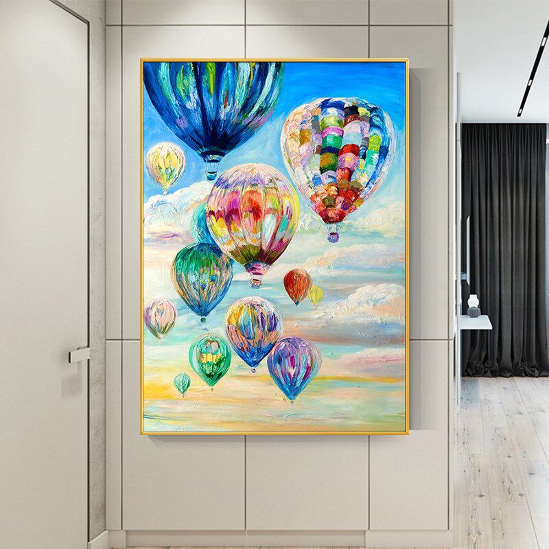 Hand-painted oil painting hot air balloon living room sofa background wall children's room decoration painting porch modern bedroom large painting