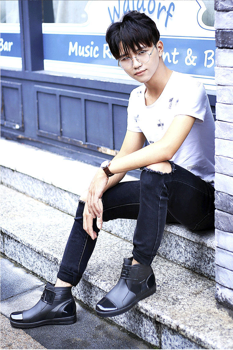 Giày cao cổ thời trang Hàn Quốc ủng nam mưa ống ngắn ủng ấm áp - Rainshoes giày lười nam chịu nước