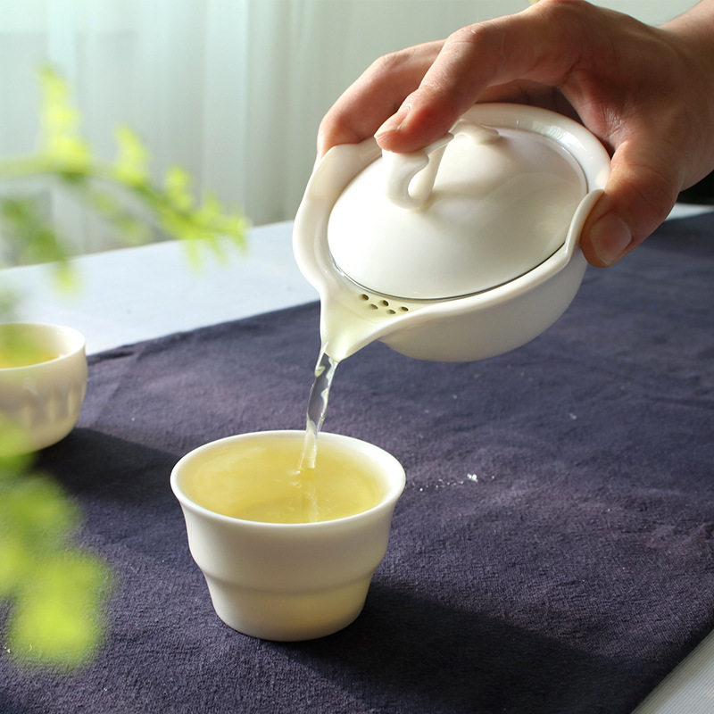 Dehua white porcelain hand-held pot three talent tea bowl tea cover cup anti-scalding hand large ceramic three bubble table tea set
