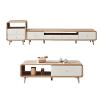 Quanyou Home Nordic log style coffee table TV cabinet combination living room small apartment retractable storage cabinet