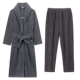 Для женщин — темно-серый одинарный халат в полоску с лацканами + пижама.