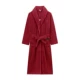 Женский бордовый одинарный халат в полоску с лацканами