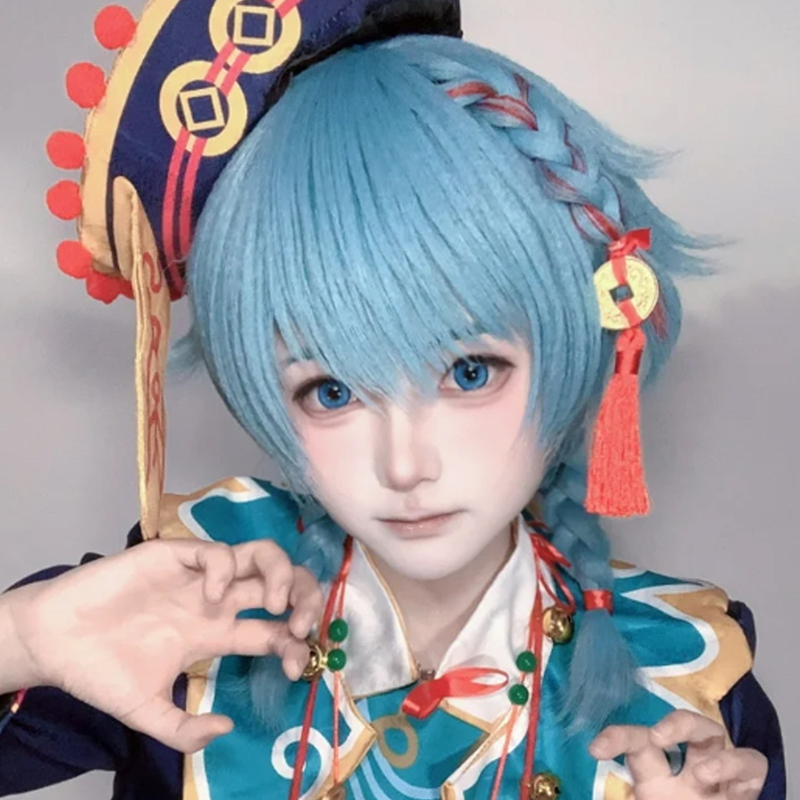 A-Nian's Lost Soul Zombie Cosplay Wig, Supernatural Action Team Rose Net Scalp Top Red and Blue Braided Hair Full Wig