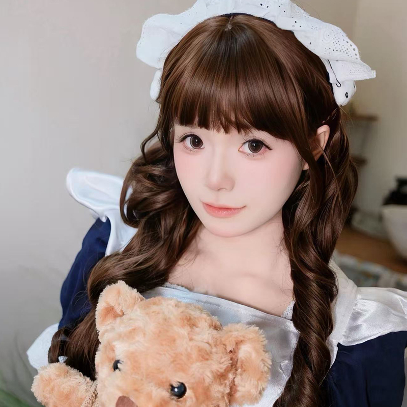 Wig with Barbie-Style Doll-Like Roman Curls, Lolita Cute Ponytail Curls, Sweet Girl Daily Realistic Full Wig
