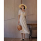 Ching's Square Neck Cherry Color Embroidered Dress French Retro High Waist Slim Puff Sleeve Long Dress Summer