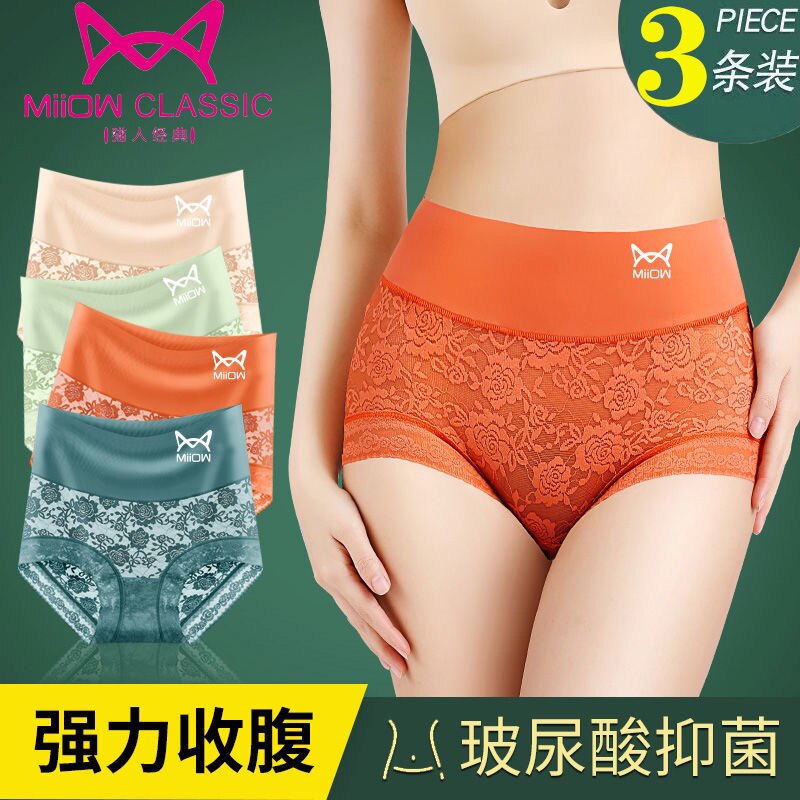 Cat Man Classic Ladies Underpants High waist collection belly Hip Lace sexy breathable antibacterial crotch New triangular shorts