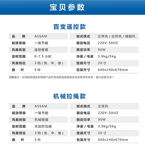Quạt treo tường quạt hẹn giờ tiết kiệm điện, Quạt treo tương công suất cao