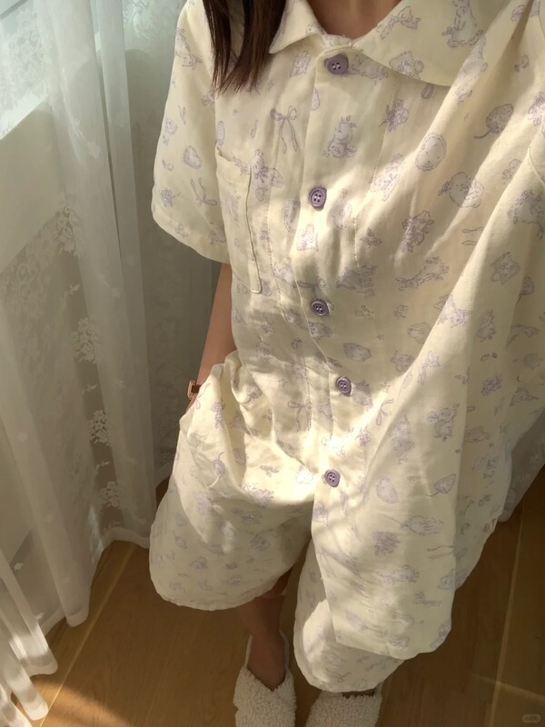 Class a 100% Pure Cotton Baby Double-Layer Gauze Pajamas for Women 2026 Summer New Short-Sleeved Home Wear Set