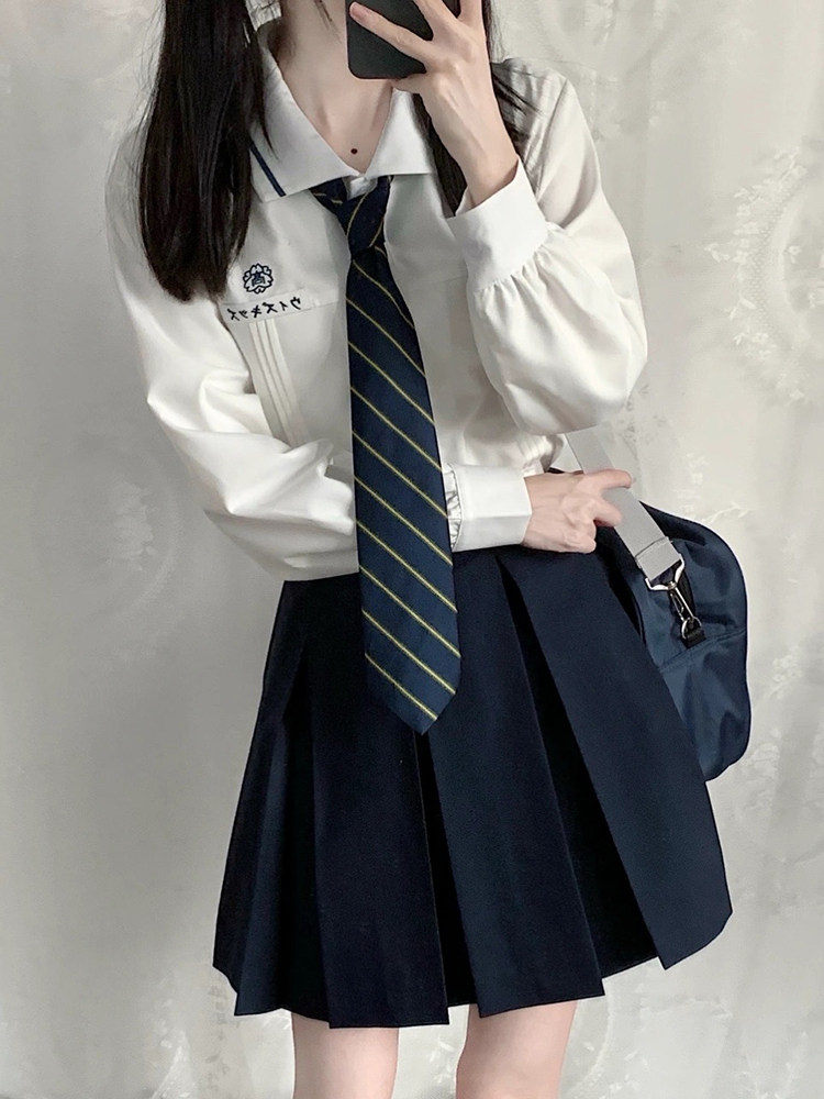 Jidao women's jk shirt long-sleeved accordion pleated original genuine college style shirt female Japanese white embroidered top