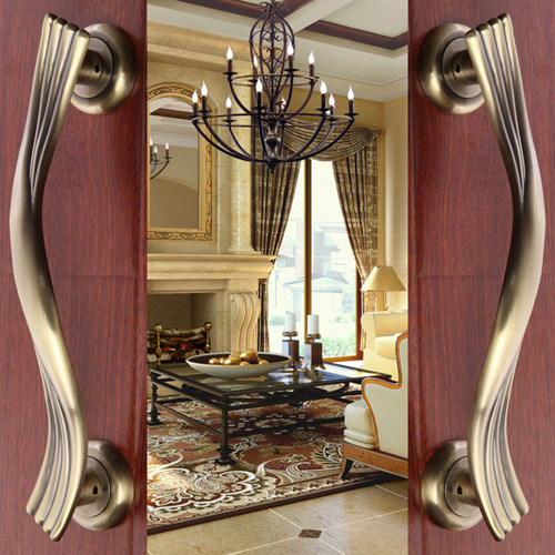 Door handle wooden door glass door surface mounted push-pull sliding door handle in European style antique green bronze KTV handle 344