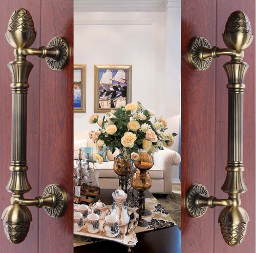 Door handle wooden door glass door exposed sliding door handle door handle European style antique handle green bronze 348