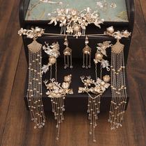 Chinese Hanfu bridal headdress set tassel dragon and phoenix gown ancient Xiuhe dress hair accessories wedding red costume phoenix crown