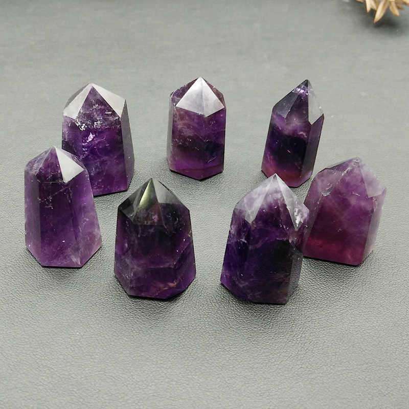 Easy Crystal Edge Crystal Amethyst Natural Six Six Prismatic Trang trí Năng lượng nhỏ Điểm đơn Cột pha lê Ore Dark - Trang trí nội thất decor phòng khách