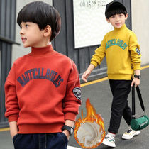 Autumn and winter boys plus velvet clothes one velvet thick base shirt medium and big children Foreign style children warm top collar