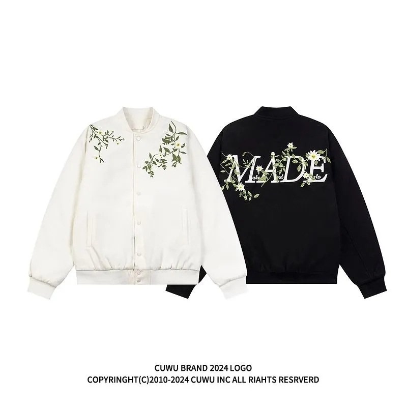 American-Style National Trend Brand Printed Jacket, New Retro Casual Versatile Trendy Cool High-End College Couple Baseball Jacket