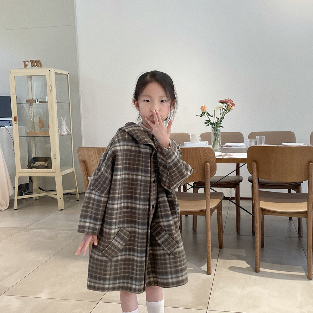 2021 Autumn Winter Polo Pie children Double face cashmere big coat with long version even cap cloak male and female fur coat