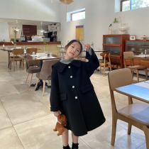 Black girls double-sided cashmere coat 2022 autumn and winter new Korean style foreign style childrens woolen girls woolen coat
