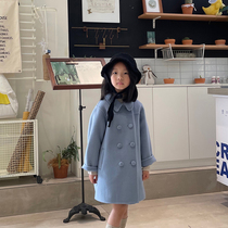 Girl wool Hooter Jacket 2021 Autumn Winter Dress Han Tie Girl Ocean Gas Aniko Child Bifacial Suede Wool Coat