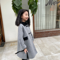 Full wool girls woolen coat autumn and winter Korean version of childrens clothing color matching double-breasted foreign style baby double-sided cashmere coat