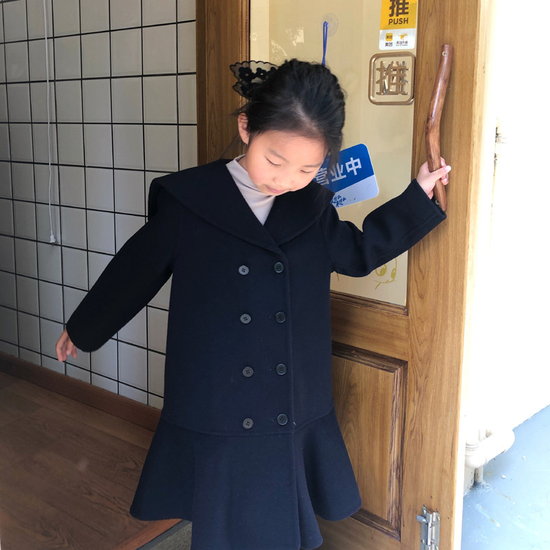 Girl Hepburn Double Face Cashmere Coat 2021 Autumn Winter Dress Children Foreign Pie Trendy Baby Fur Coats Princess