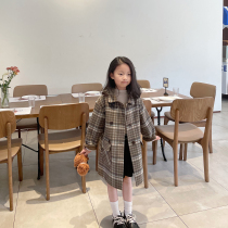 2022 autumn and winter Korean style plaid childrens double-sided cashmere coat boys and girls foreign style baby thick woolen coat