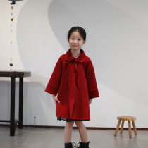 Girls cape red double-sided fleece wool coat 2022 princess autumn and winter dress foreign style thickened childrens woolen coat