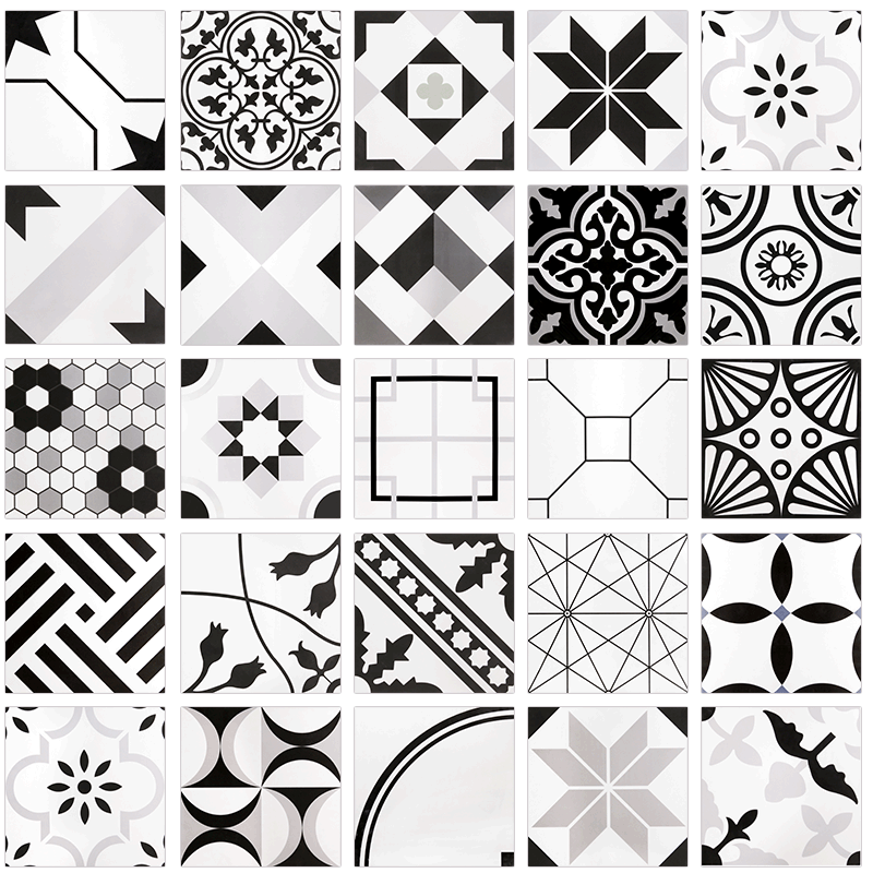 Nordic Art Black & White Geometric Floor Tiles Kitchen Makeup Room Tiles 300x300 Antique Maze Small Flower Brick