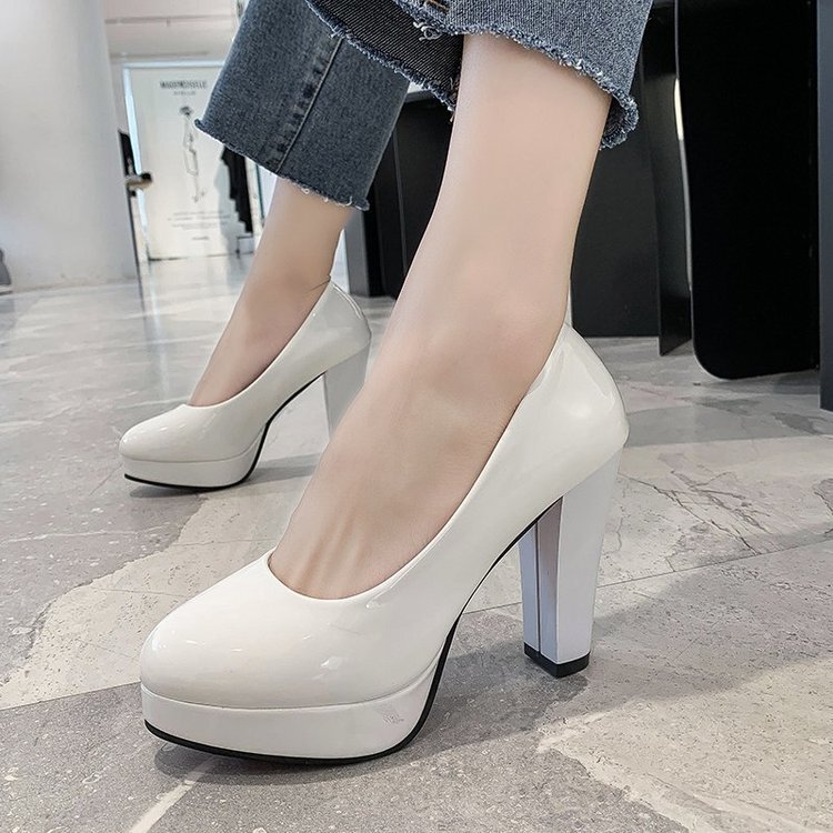 White High-Heeled Shoes for Women, Chunky Heel, Round Toe, Waterproof Platform, 10cm, Large Size 42, Shallow Mouth, Wide Fit for Wide Feet, Performance Shoes, Leather Shoes, Autumn White High-Heeled Shoes for Women, Chunky Heel, Round Toe, Waterproof Platform, 10cm, Large Size 42, Shallow Mouth, Wide Fit for Wide Feet, Performance Shoes, Leather Shoes, Autumn