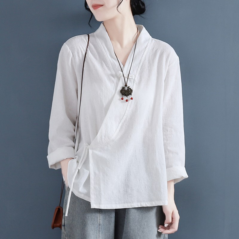 Chinese women's clothing autumn clothing literature and art retro-style women in Chinese style and women in Chinese style with improved inclined flap disc buckle cotton linen jacket tea suit-Taobao