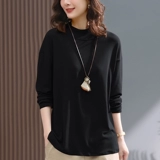 Осенний тонкий приятный телу лонгслив для матери, футболка, большой размер, для среднего возраста, в западном стиле