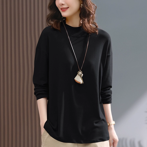 Осенний тонкий приятный телу лонгслив для матери, футболка, большой размер, для среднего возраста, в западном стиле