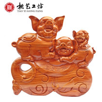 Peach wood carving zodiac pig ornaments small crafts home accessories wooden pig mascot birthday gift