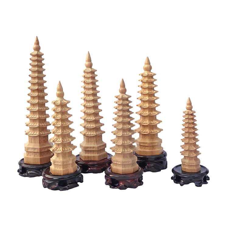 Fattening peach wood Wenchang Tower small pendulum piece 13-layer nine-layer seven-layer with base mascot student book room decoration supplies