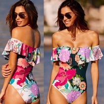 E bikini shoulder falbala conjoined sexy swimsuit