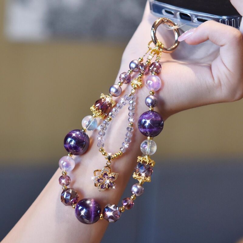 Purple Aura Mobile Phone Chain Rotating Flower High-End Pendant Bracelet Wrist Strap Luxurious Keychain New Model