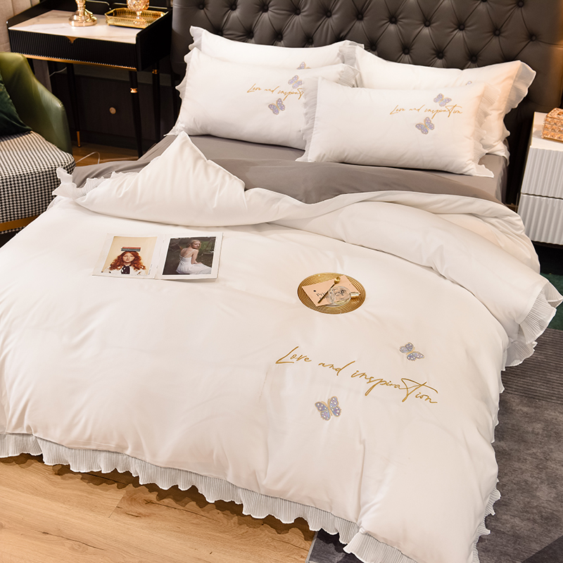 Nordic Snowflake Butterfly Four-piece Cotton Princess Wind Sheet Cotton Small Fresh Bed Skirt Girl Heart Quilt Cover AB