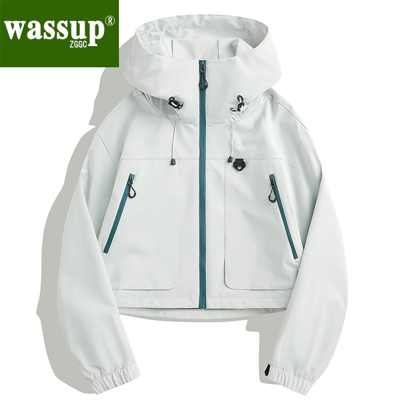 Wassup Women's Short Jacket Spring 2025 New Windproof Mountaineering Jacket for Petite Women with Hood