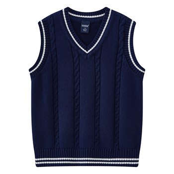 Children's college style cable knit vest contrast striped sleeveless sweater vest for boys and girls in spring and autumn